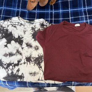 SHEIN Teen  Black Tie-Dye & Burgundy Short Sleeve Tee Set